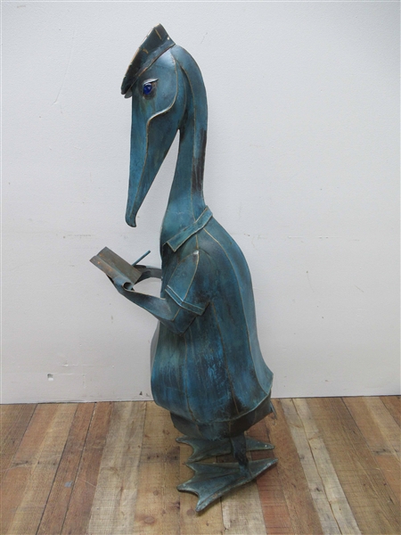 Patinated Copper Score-Keeping Pelican Sculpture