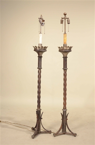 Pair of Iron Torchere Style Floor Lamps
