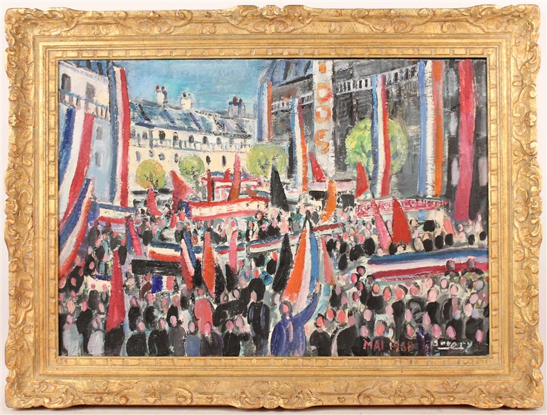 Oil on Canvas Paris Street Scene Robert Savary