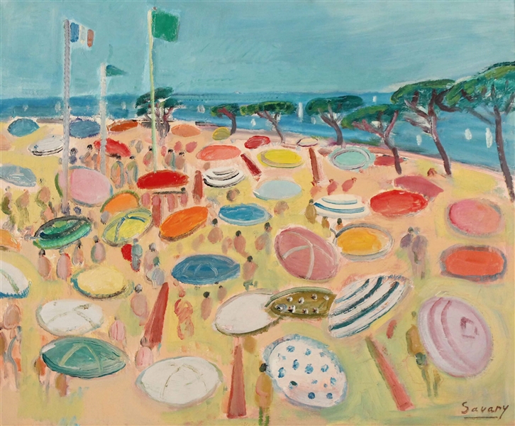 Oil on Canvas Beach Scene Robert Savary
