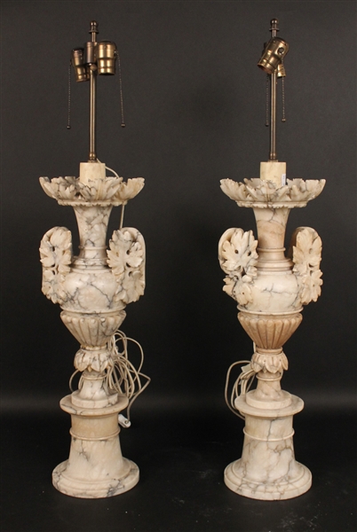 Pair of Alabaster Urn Form Lamps