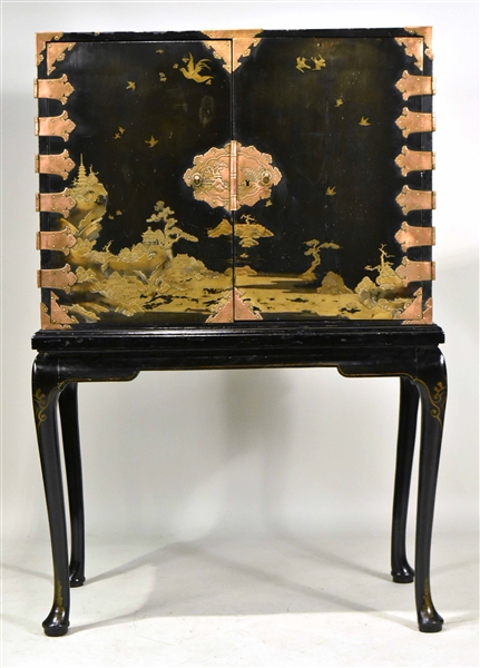 Chinoiserie Decorated Black-Lacquer Cabinet