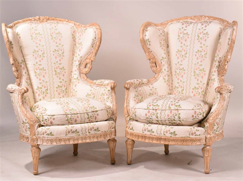 Pair of Louis XV Style White-Painted Bergeres
