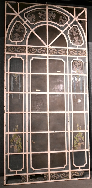 Monumental Painted and Leaded Glass Window Panel