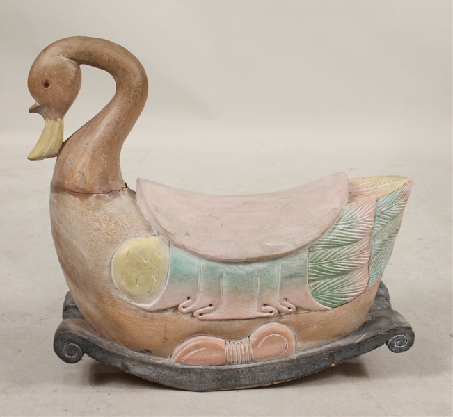 Painted Carved Wood Swan-Form Rocker