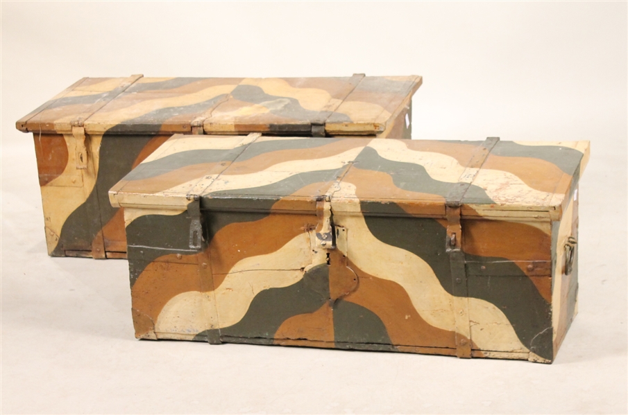 Pair of Painted Wood Slant-Top Blanket Chests