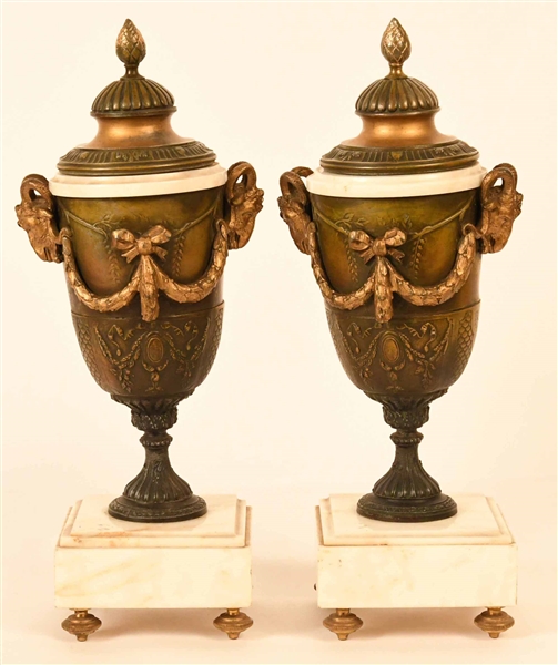 Pair of Marble and Bronze Urns