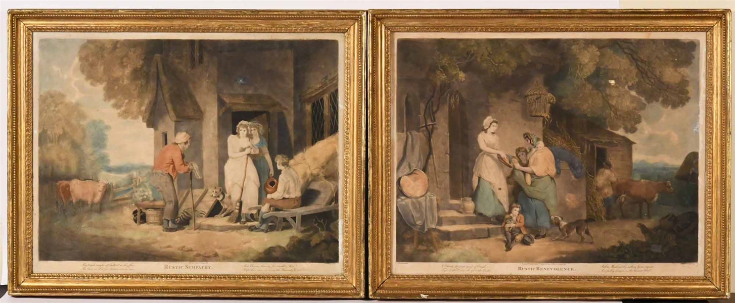 Pair of Colored Prints, Country Scenes