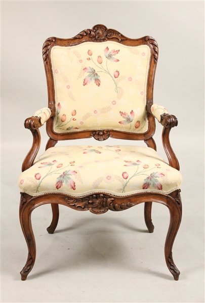 Rococo Carved Walnut Open Armchair