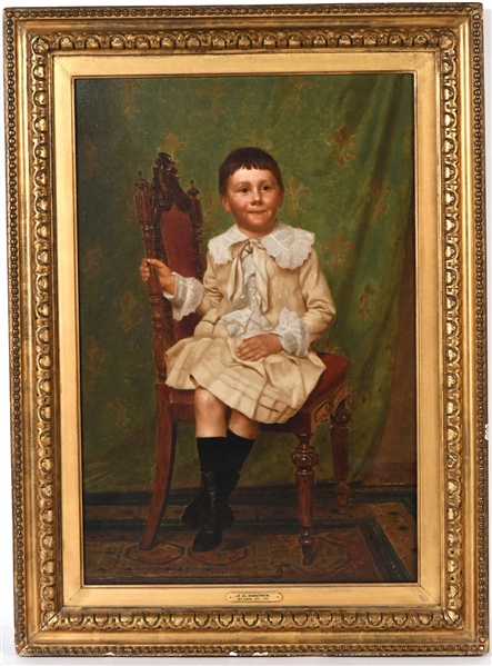 Oil on Canvas Portrait of a Boy, John George Brown