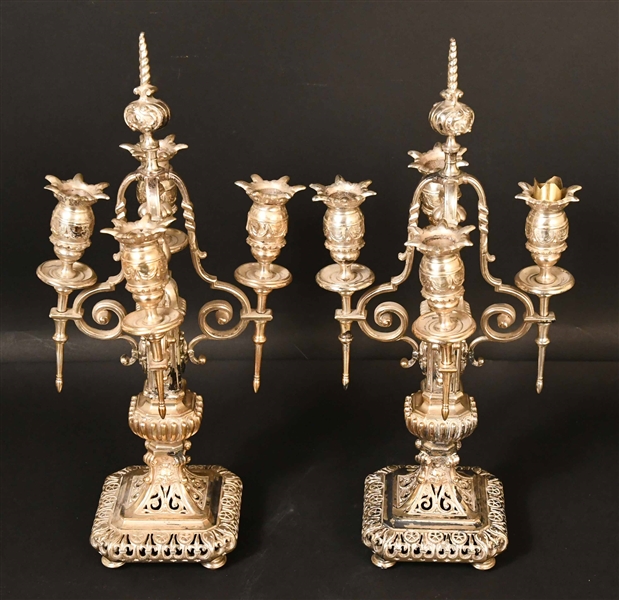 Pair of Silver Plated Four Arm Candelabra
