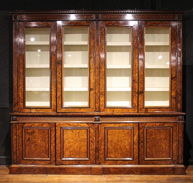 Neoclassical Ebony and Burlwood Bookcase Cabinet