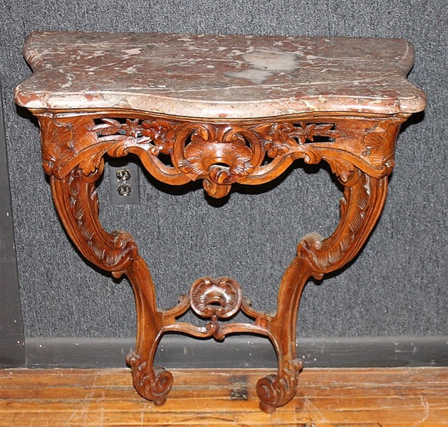 Louis XV Marble Top Walnut Console Table