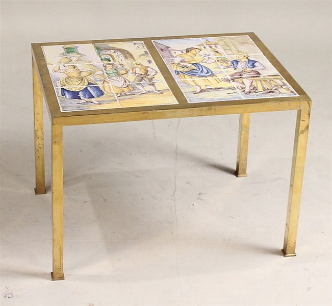 Brass Low Table with Majolica Tiles