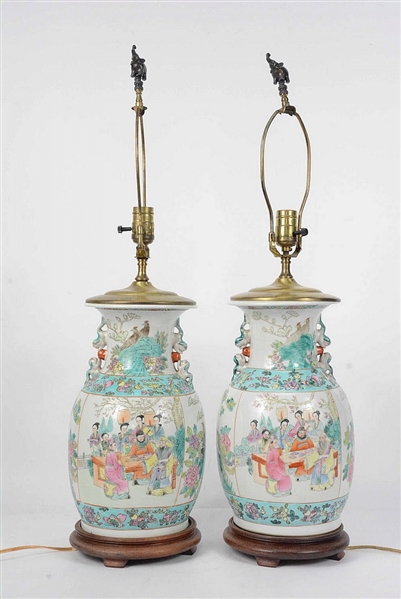 Pair of Chinese Export Mandarin Pattern Vases