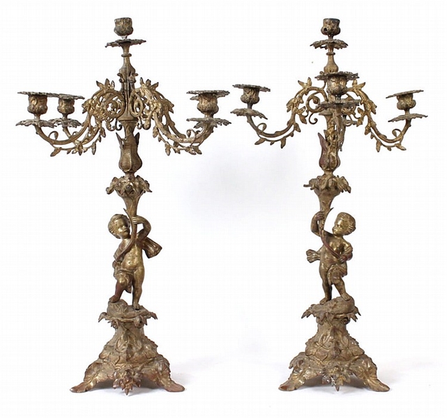 Pair Neoclassical Gilt Metal Figural Candelabra
