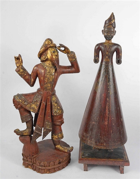 Two South Asian Giltwood and Lacquer Figures