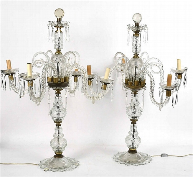 Pair of French Baccarat Style Crystal Candelabra