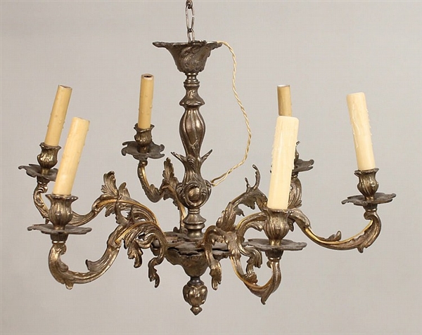 Louis XV-Style Gilt-Brass Six-Light Chandelier