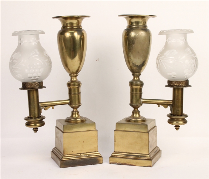 Pair of Brass One-Arm Argand Lamps