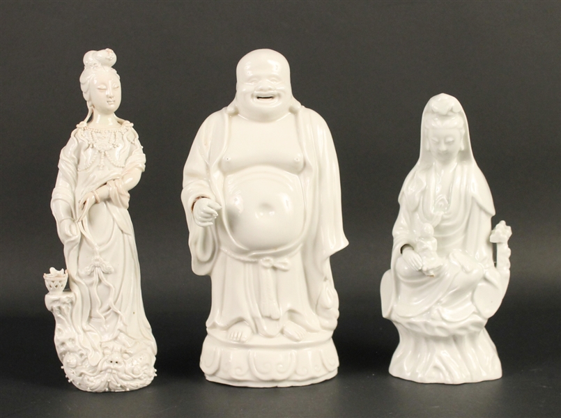 Three Chinese Blanc de Chine Figures