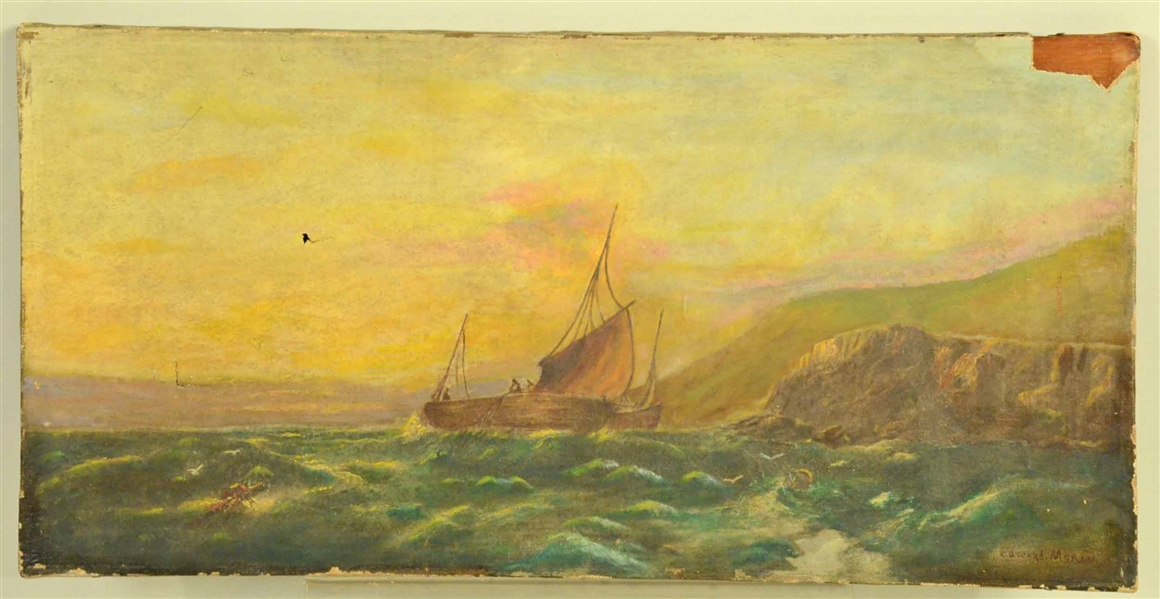 Oil on Canvas, Ship at Sunset