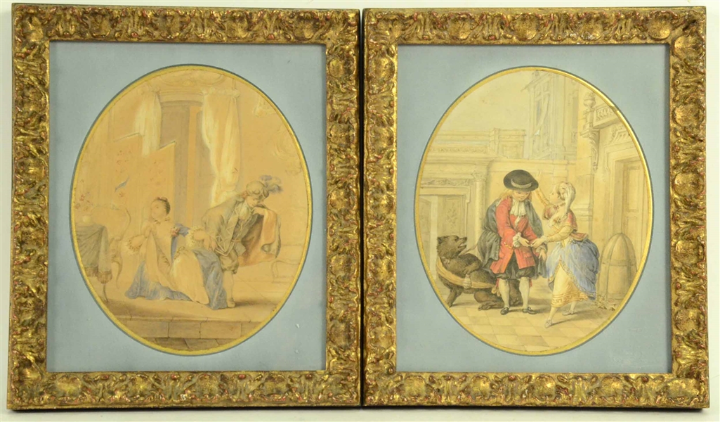 Pair of Watercolors of French Men and Women