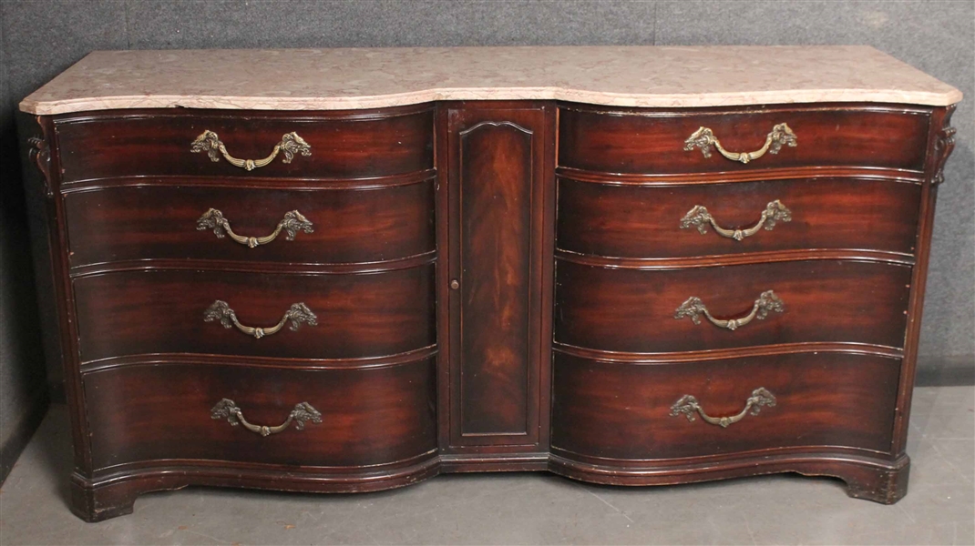 Serpentine Front Marble Top Mahogany Cabinet