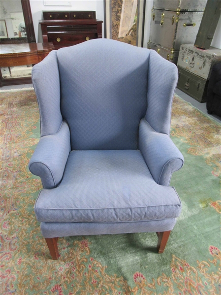 Blue Upholstered Wingback Chair