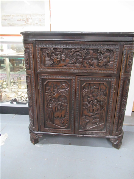 Chinese Carved Hardwood Liqueur Cabinet