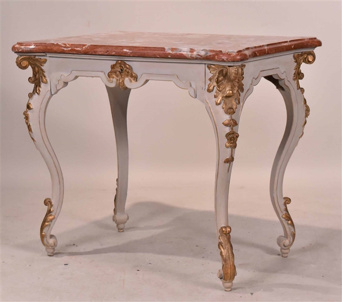 Louis XV-Style Gilt and Painted Marble-Top Table
