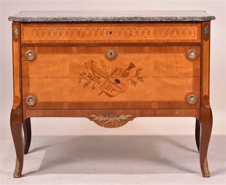 Louis XVI-Style Granite-Top Marquetry Commode