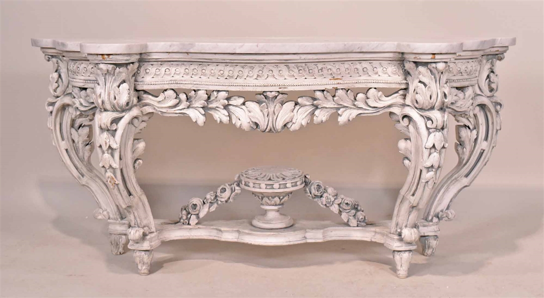 White Painted Marble Top Low Console