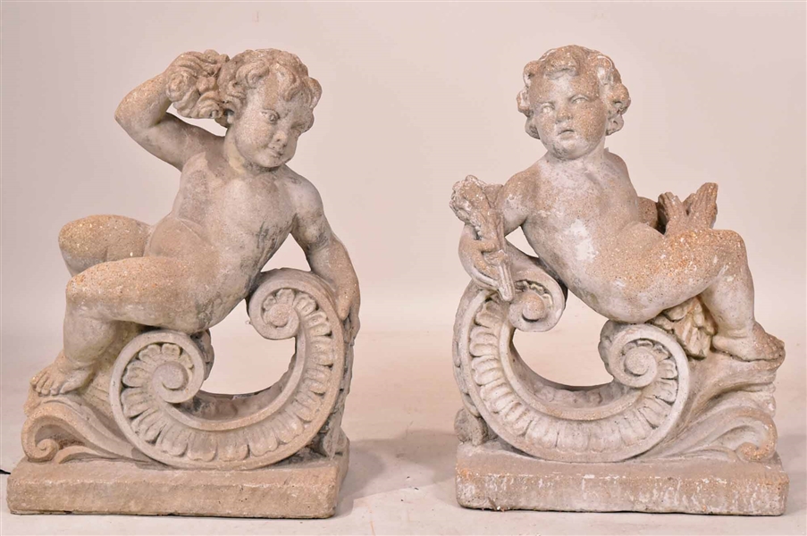 Pair of Baroque Style Cast-Stone Cherubs