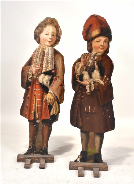 Pair of Painted Wood Figural Panels of Children