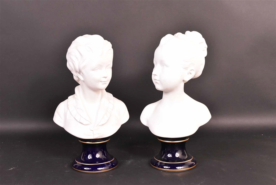 Pair of Limoges Bisque Porcelain Busts