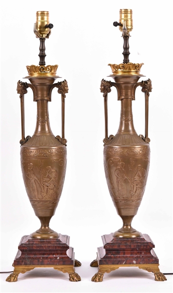 Pair of F. Barbedienne Bronze Lamps