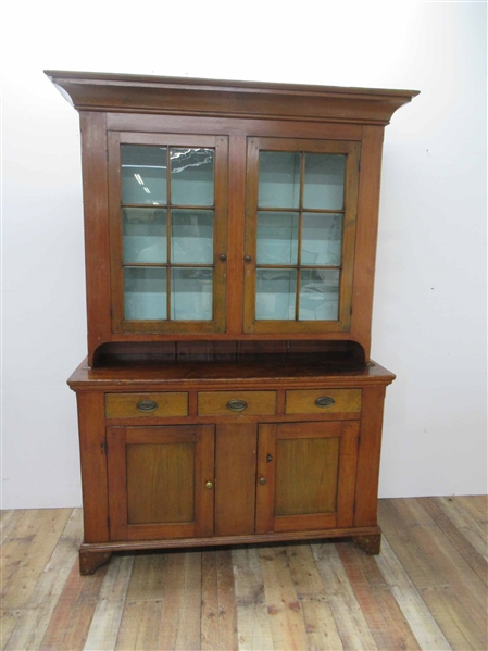 Antique Country Pine Stepback Cupboard