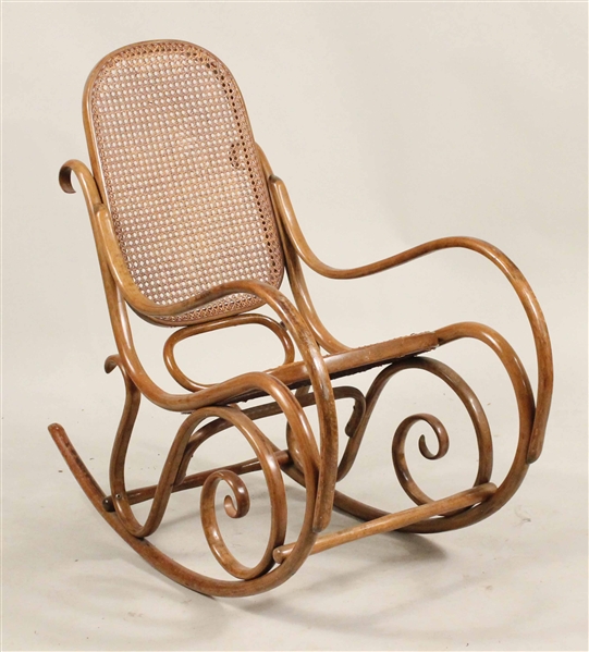 Thonet Bentwood and Rattan Rocking Chair