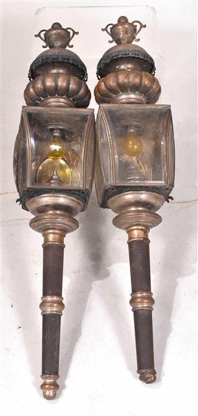 Pair of Painted Metal Coaching Lanterns
