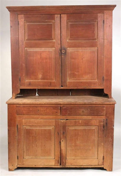 Red-Stained Pine Step-Back Cupboard