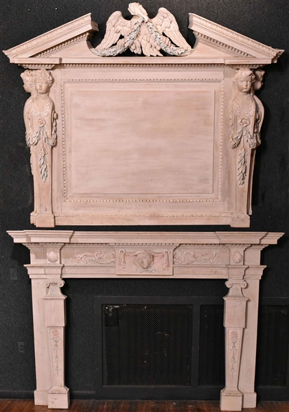Georgian Style Carved Wood Mantel and Overmantel