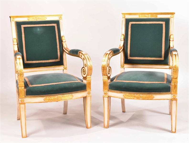 Pair of Neoclassical White-Painted Bergeres
