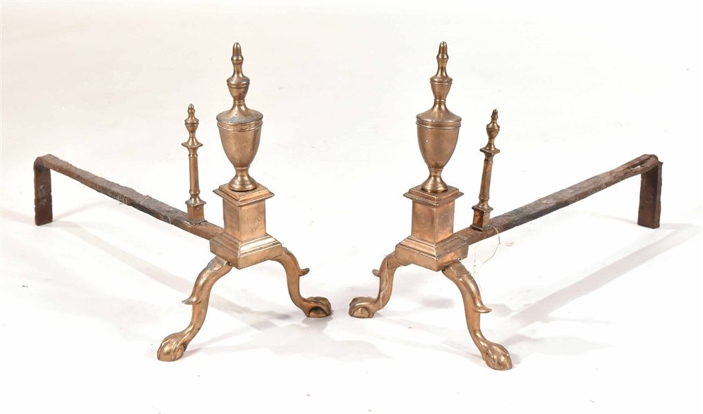 Pair of Federal Bright-Cut Brass Andirons