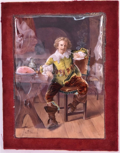 Painted Glass Plaque After Meissonier 
