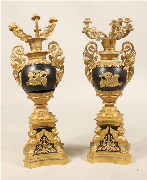 Pair of Neoclassical-Style Gilt-Metal Candelabrum