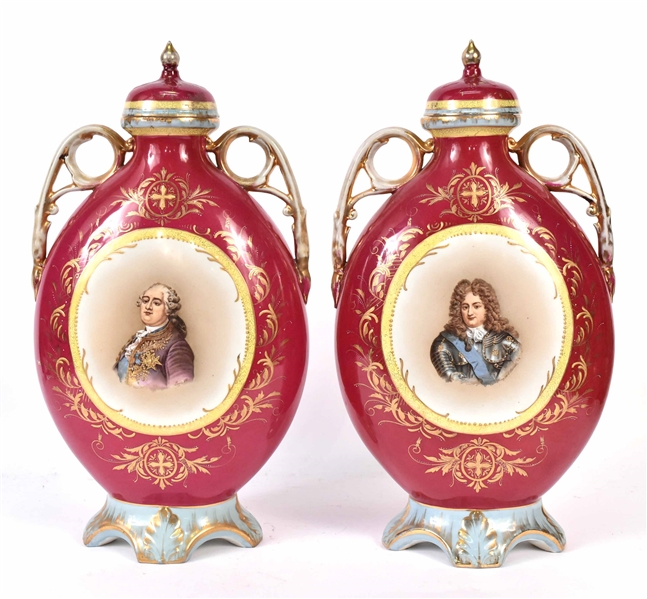 Pair of Royal Vienna Portrait Porcelain Vases