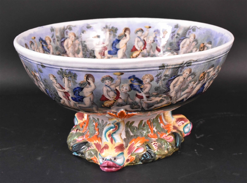 Painted & Stencil Decorated Ironstone Footed Bowl