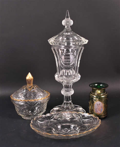 Bavarian Glass Covered Compote