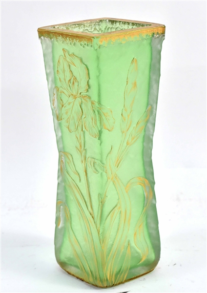 Daum Nancy Green Cameo Glass Vase